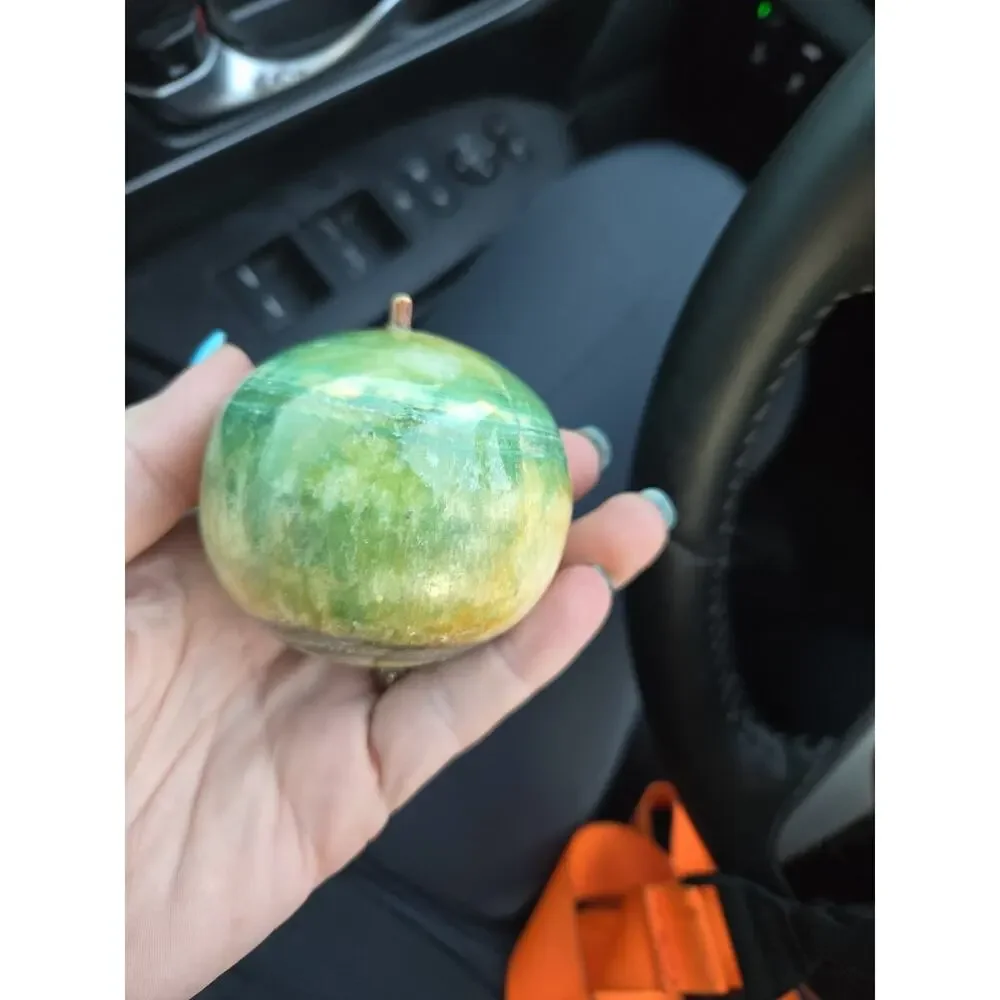 Vintage Alabaster Apple Green Stone Fruit | Italian Carved Decor